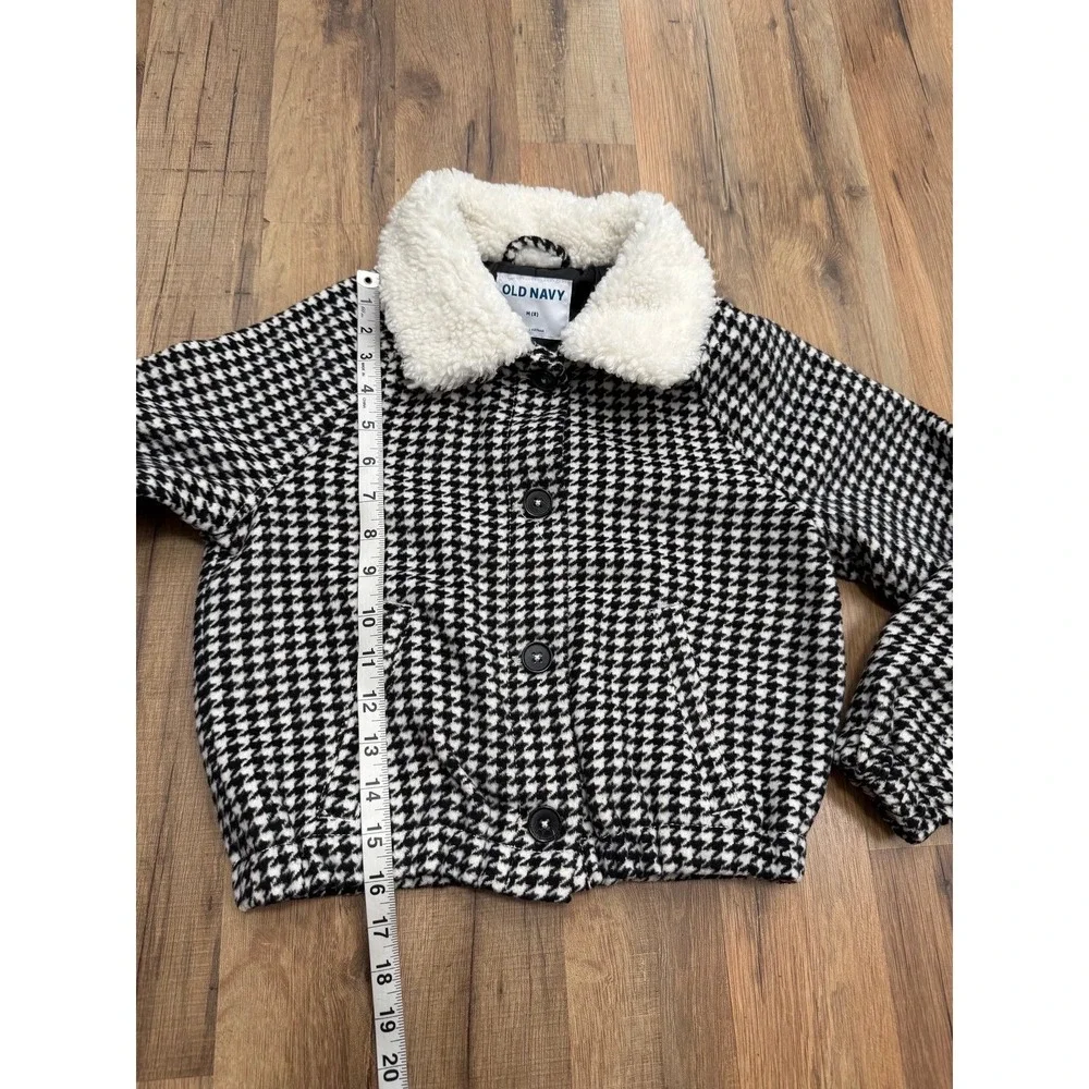 Old Navy Girls Houndstooth Sherpa Collar Jacket Size M 8 Black White